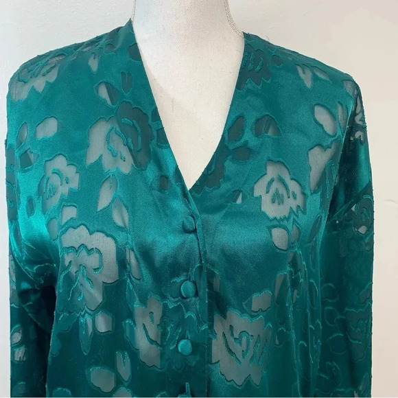 Victoria Secret Gold Label Night Shirt Medium Long Sleeve Semi Sheer Green Vtg - Picture 2 of 13